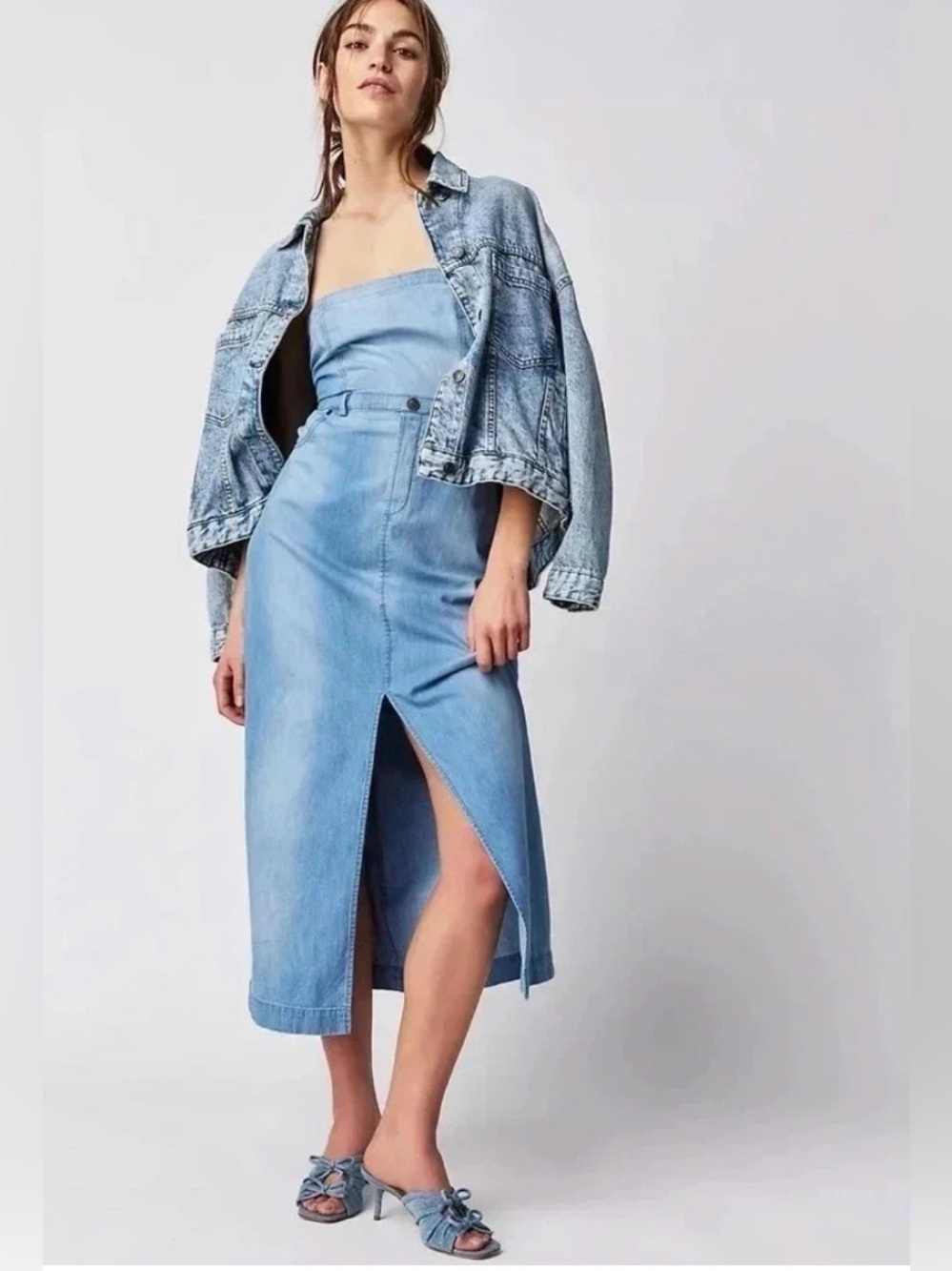 Free People Picture Perfect Strapless Tube Denim Midi Dress